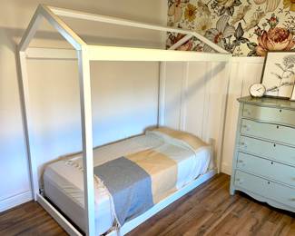TWIN BEDS WITH FRAMES - VINTAGE REFINISHED TALL BOY DRESSER/CHEST 