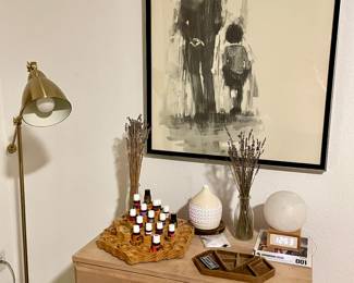 CHEST/DRESSER WITH  YOUNG LIVING ESSENTIAL OILS, SUPPLIES, STORAGE TRAY, DIFFUSERS AND MORE 
