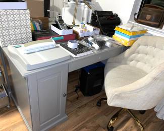 TWO (2) MATCHING OFFICE DESKS - FULL OFFICE SUPPLIES AND CHAIRS 