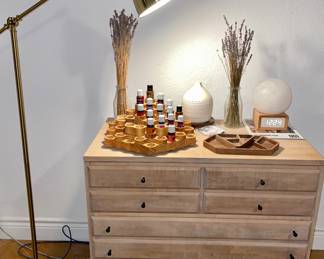 CHEST/DRESSER WITH  YOUNG LIVING ESSENTIAL OILS, SUPPLIES, STORAGE TRAY, DIFFUSERS AND MORE 