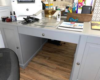 TWO (2) MATCHING OFFICE DESKS - FULL OFFICE SUPPLIES AND CHAIRS 