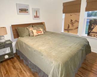 QUEEN BED WITH HEADBOARD, MATTRESS, FRAME -SURFER & CALIFORNIA BEACH DECOR THEME 