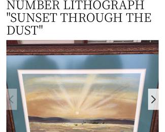 PETER HURD - "SUNSET THROUGH THE DUST"  SIGNED COLOR LITHOGRAPH -                                                              *THIS ART IS AVAILABLE FOR PRESALE - PLEASE INQUIRE FOR INTEREST - THIS PIECE WILL NOT BE AT THE SALE -  BIDS/ OFFERS BEING ACCEPTED NOW