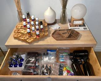 CHEST/DRESSER WITH  YOUNG LIVING ESSENTIAL OILS, SUPPLIES, STORAGE TRAY, DIFFUSERS AND MORE 
