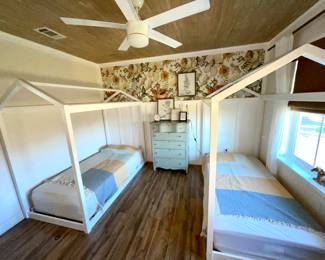 TWIN BEDS WITH FRAMES - VINTAGE REFINISHED TALL BOY DRESSER/CHEST 