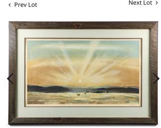 PETER HURD - "SUNSET THROUGH THE DUST"  SIGNED COLOR LITHOGRAPH -                                                              *THIS ART IS AVAILABLE FOR PRESALE - PLEASE INQUIRE FOR INTEREST - THIS PIECE WILL NOT BE AT THE SALE -  BIDS/ OFFERS BEING ACCEPTED NOW