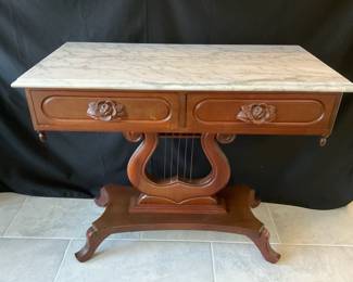  008 Marble Top Lyre Table