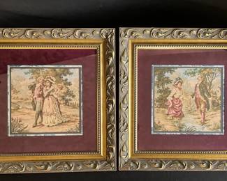 Framed Victorian Couple Tapestry