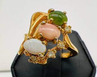 Three Stone Gold Ring Stamped 18K HGE
