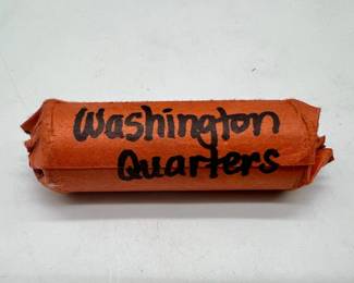 Unsearched Coin Roll Labeled “Washington Quarters”
