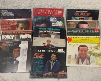 (13) Albums Feat - Andy Williams And Al Martino
Albums include but are not limited to - Tommy Roe, Bobby Vinton, Jerry Vale, Andy Williams, Jim Reeves, Al Martino, etc. Album sleeves were not checked to see if the record matches the skin or condition of vinyl. 