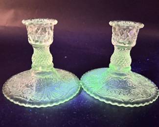 (2) Antique Candle Holders Uv Reactive
