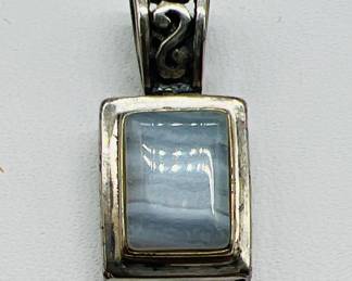 Blue Floral Sterling Silver Pendant
