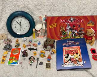 Various Notable Collectibles Lot
Disney, Warner Brothers, Looney Tunes, Cartoon Network Power Puff Girls, Winney the Pooh, California Raisens, Metal, Muppets, and more. 