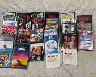 (27) DVD Lot Feat - Multi Packs
Blue Ray disks include - American Hustle, American Sniper, Bohemian Rhapsody, Catwoman. The DVDs include - Shark Tale, Dreamworks Spirit, Good Times third season, Crouching Tiger Hidden Dragon, Father of the Bride, Panic Room, Biker Boyz, Martian, Happy Feet, E.T., Last Mimzy, Stallone Rocky Balboa, Creed, Creed 2, The Specialist, Inglorious, Miracle on 34th Street, It's a Wonderful Life, National Lampoon Christmas Vacation, etc. DVD cases were checked and all DVDs match the skin.  Creed and Christmas Vacation are still in shrink wrap and not inspected. No DVDs were checked for scratches. Multi pack DVDs include - ATeam, Good Day to Die Hard, Man in Fire, Unstoppable,Cobra, Bullet to the Head, Assassins, Get Carter, Oceans Eleven, Oceans Twelve, Oceans Thirteen, Oceans 11, Edge of Darkness, Conspiracy Theory, Mel Gibson We Were Soldiers, Payback, Road Warrior. 