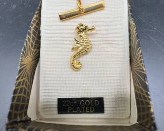 22 Karat Gold Plated Seahorse Tie Tack
