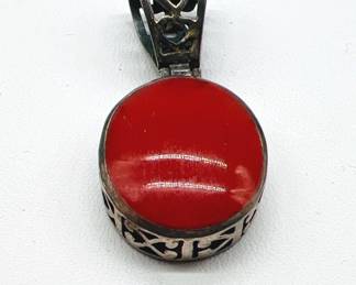 Red Sterling Silver Scrollwork Pendant
