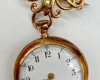 Keep PENDING. MISSING FACE. 18K Gold & 14K Gold Watch Brooch
