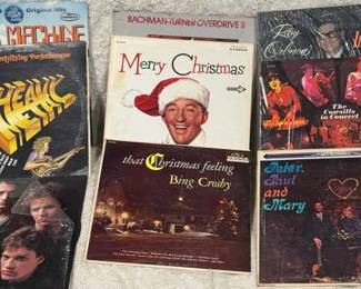 (9) Music Mix Albums Feat - Bing Crosby And Roy Orbison
Albums include but not limited to - Music Machine, Heavy Metal, Loverboy, Bing Crosby, Bachman Turner Overdrive II, The Cowsills in Concert, Peter Paul and Mary, etc. Album sleeves were not checked to see if the record matches the skin or the condition of vinyl. 