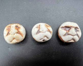 (3) Old Handmade Beads with Faces
