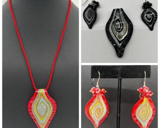 (2) Sets of Sparkling Glass Pendants & Earrings
