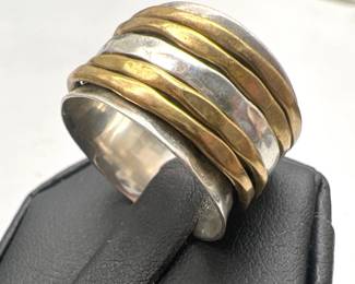 Hammered Sterling Silver & Brass Stacked Spinner Ring Size 8
