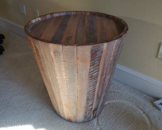 Wood barrel side table 