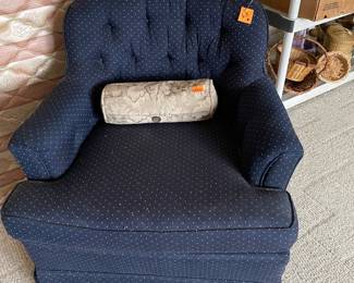 nice upholstered chair, queen bed w/frame