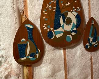 mid century pebble art, set of 3