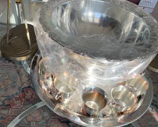 Onida silver plate punch bowl set, large