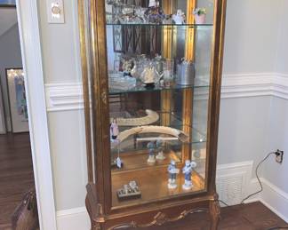 Gold Gilded French Style glass, mirrored, lighted Curio