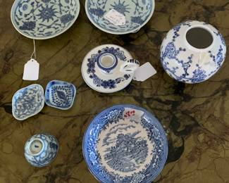 blue and white items