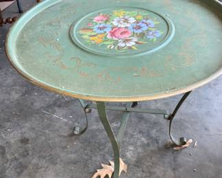Metal Hand painted floral table tray/stand