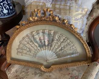 Handpainted antique fan with custom frame