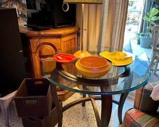 The side glass top table and lamp are sold.