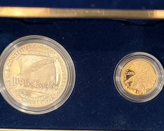 US Mint 1987 Constitution Coins Set of 2, Proof. 1 Silver Dollar, 1 $5 gold piece. 