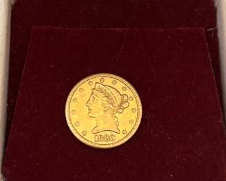 1880 Liberty Head Half-Eagle $5 Gold Coin. Very good condition, uncertified. 