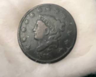 Large 1835 copper coronet head penny. Fair condition 
