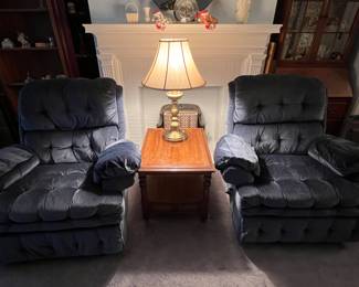 Set of recliners, like new condition, very comfortable. Blue with subtle stripe. 