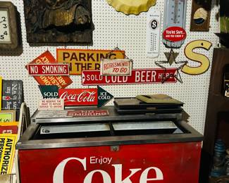 Coke fridge.  Vintage Signs.