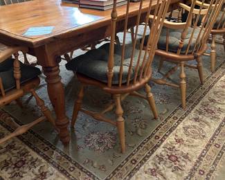 9 foot table and 8 chairs.  Love this set.  It's incredible. Chairs are vintage Ethan Allen and table was custom made. 