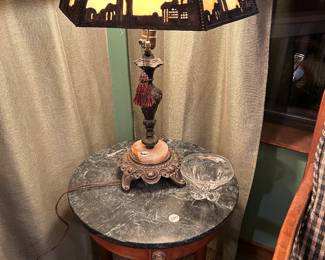 Antique stained glass bronze lamp.