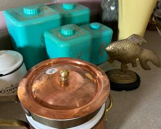Vintage kitchen, copper pots.