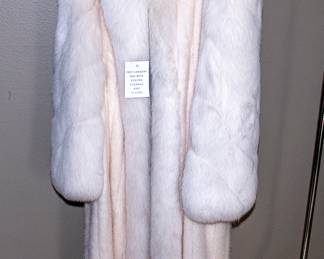 WHITE MINK FUR COAT WITH FOX COLLAR