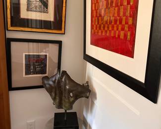 Metal sculpture and Paintings