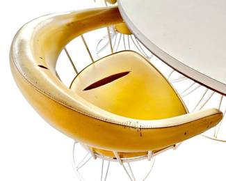 Outdoor 70's round table with 5 barrel chairs --upholstery needs work