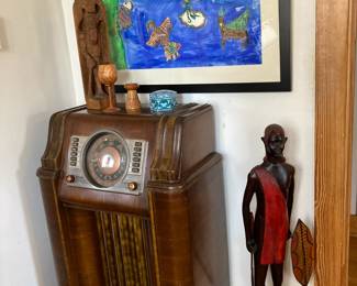1946 Crosley Art Deco Radio-Phonograph, Ebony African Tribal Man (Sold)