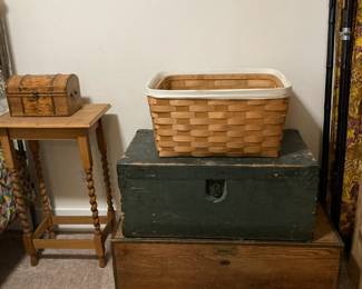 Trunks and baskets, night stand