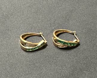 Gold emerald and diamond earrings