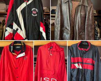 vintage Nebraska wind jacket, vintage Polo jacket, vintage Wilson jacket, vintage Sportclad leather jacket